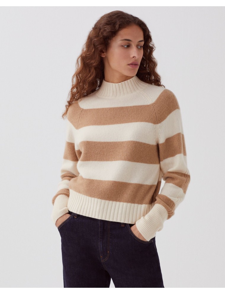 Pull col montant en cachemire st ivory camel