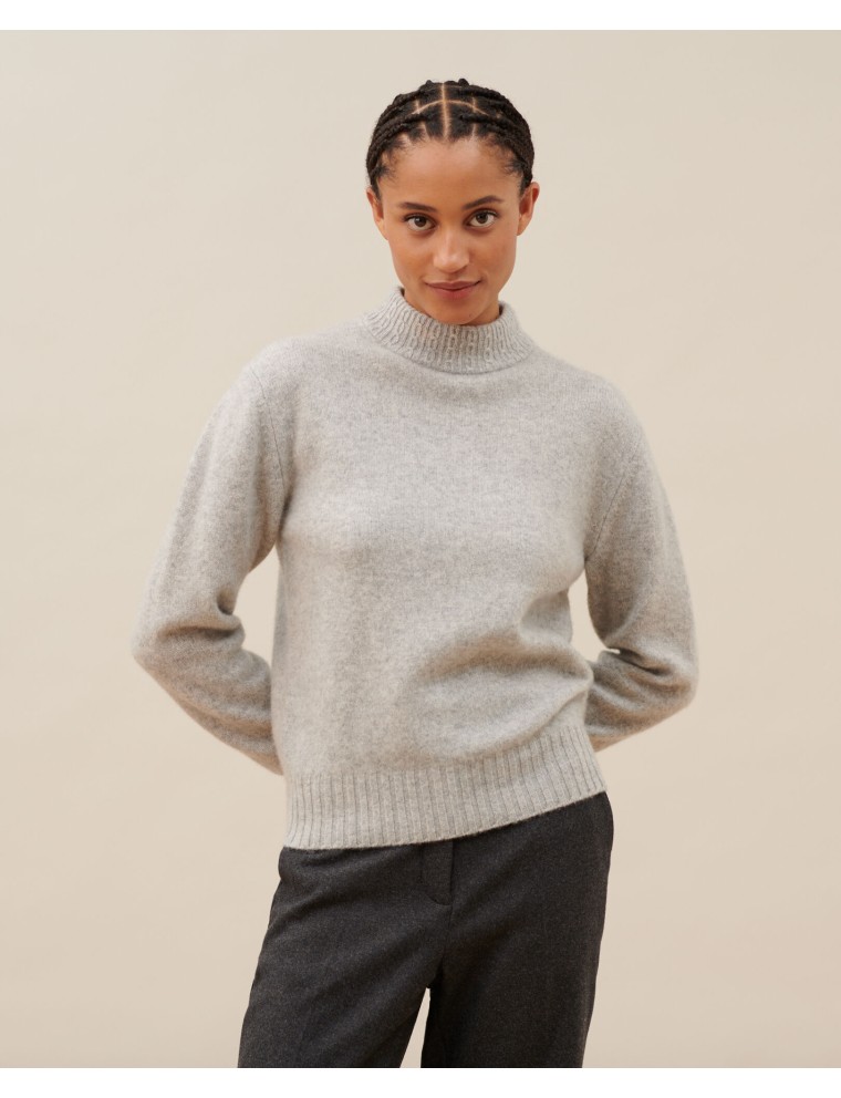 Pull col montant en cachemire light grey knit