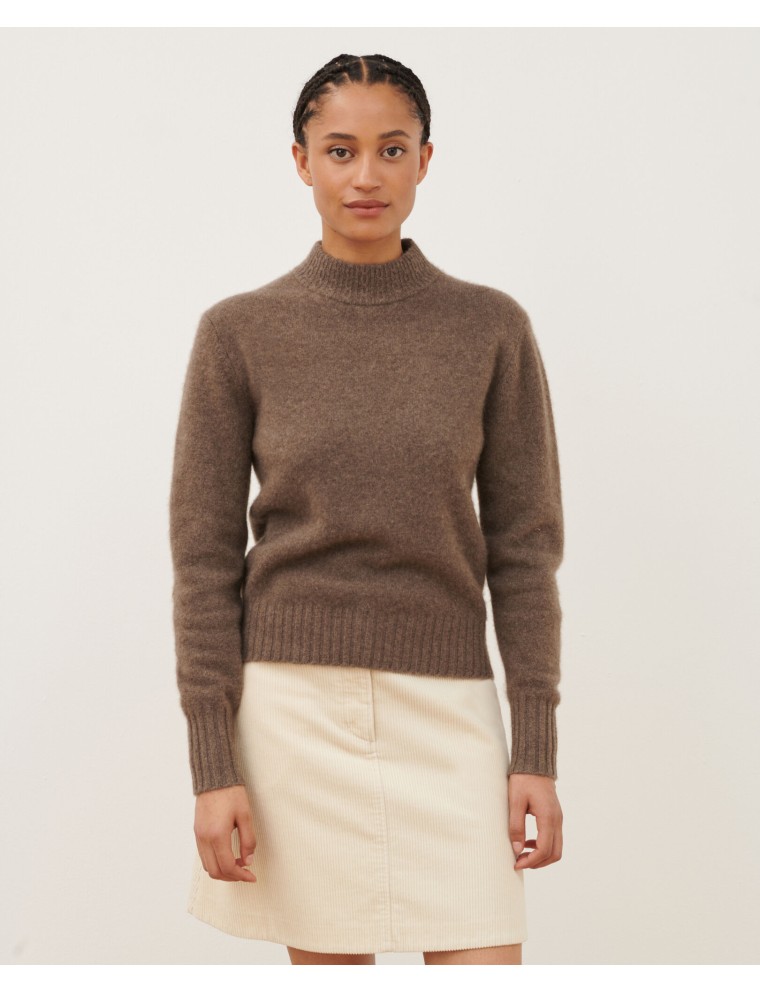 Pull col montant en cachemire light brown knit