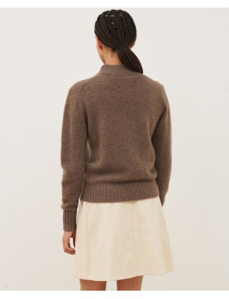 Pull col montant en cachemire light brown knit