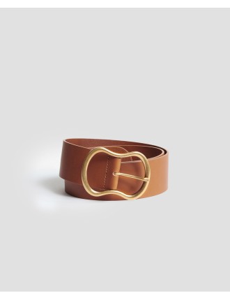 Ceinture large en cuir camel