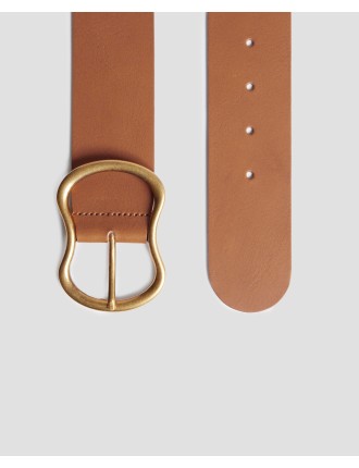 Ceinture large en cuir camel