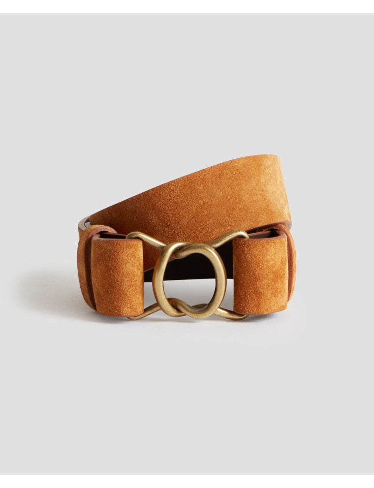 Ceinture fine en cuir suédé camel