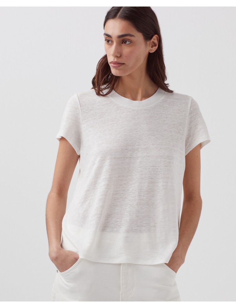 AMANDINE - T-shirt col rond en lin brillant white