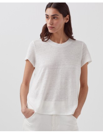 AMANDINE - T-shirt col rond en lin brillant white