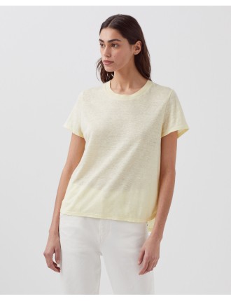 AMANDINE - T-shirt col rond en lin tender yellow