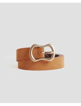 Ceinture fine en cuir suédé camel