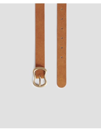 Ceinture fine en cuir suédé camel