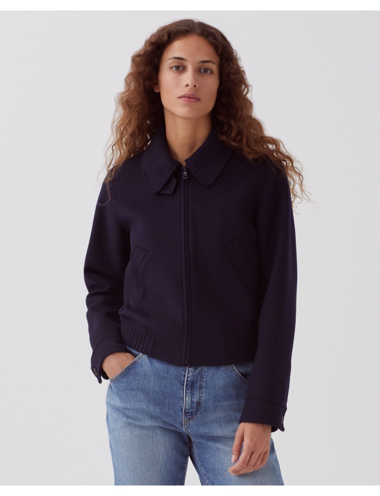 Blouson court en laine mélangée navy