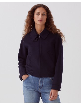 Blouson court en laine mélangée navy