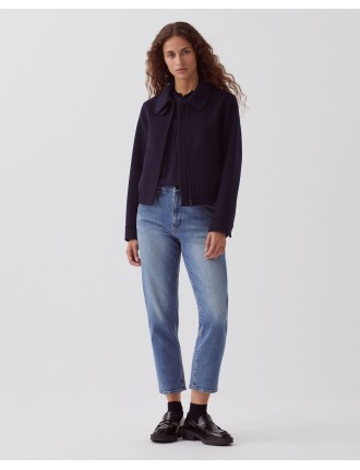 Blouson court en laine mélangée navy