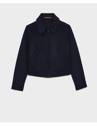 Blouson court en laine mélangée navy