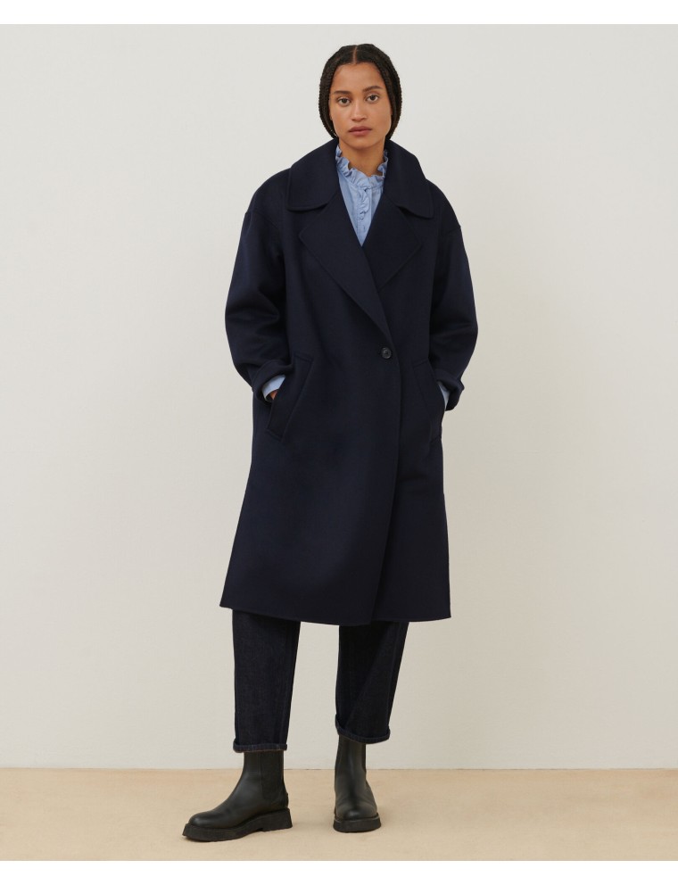 Manteau double face laine et cachemire navy