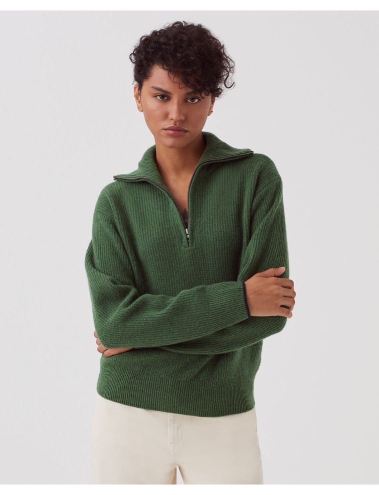 Pull à col camionneur zippé en laine green