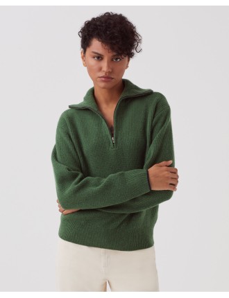 Pull à col camionneur zippé en laine green