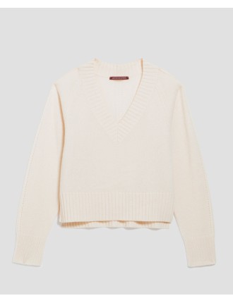 Pull col V en cachemire pearled ivory