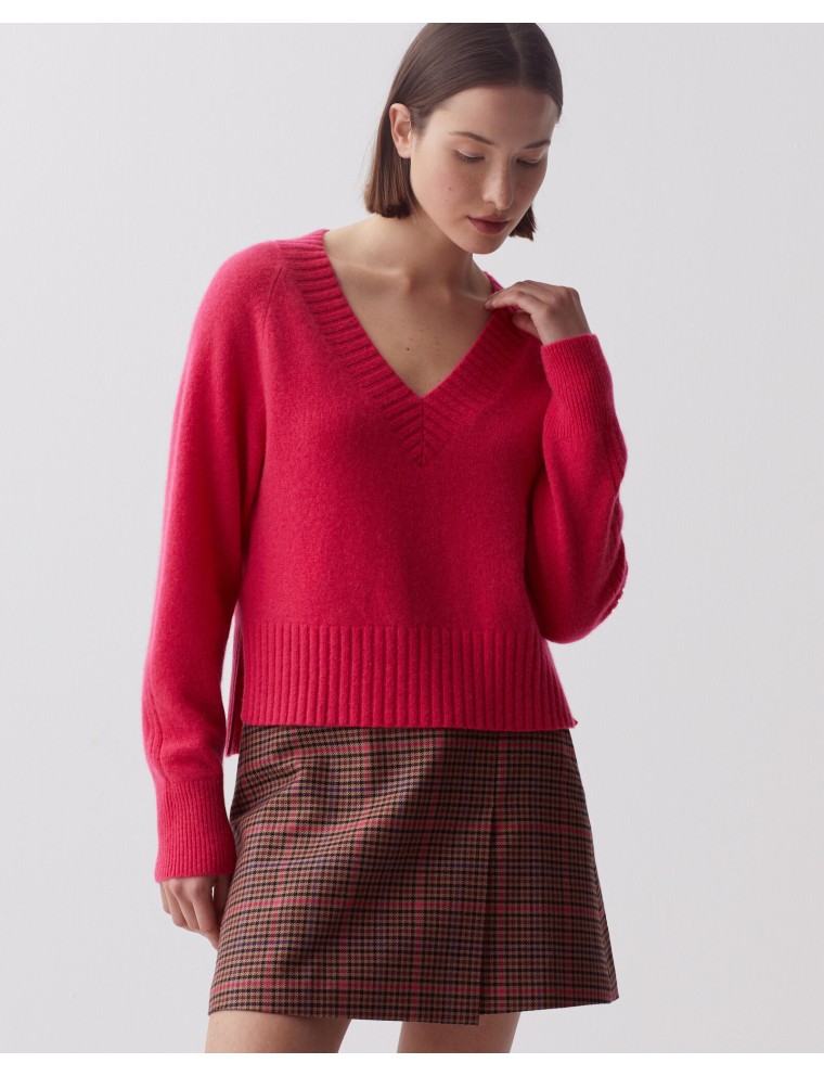 Pull col V en cachemire virtual pink