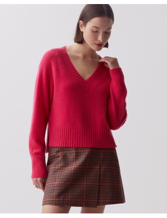 Pull col V en cachemire virtual pink