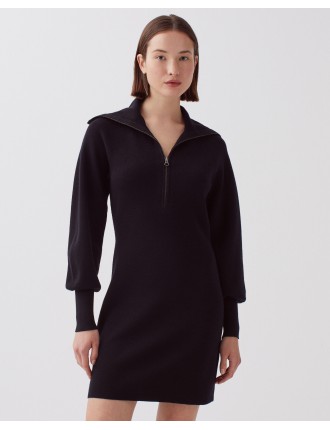 Robe courte zippée en laine mérinos black beauty