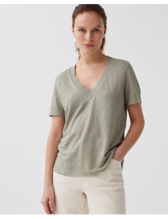 SARAH - T-shirt col V en lin vetiver