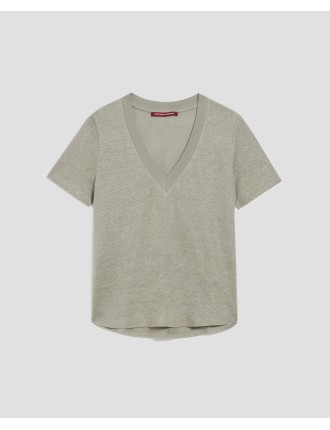 SARAH - T-shirt col V en lin vetiver