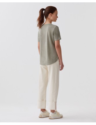 SARAH - T-shirt col V en lin vetiver