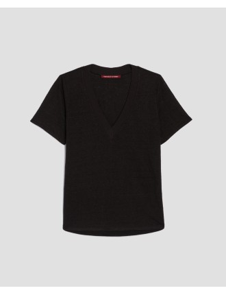 SARAH - T-shirt col V en lin black beauty