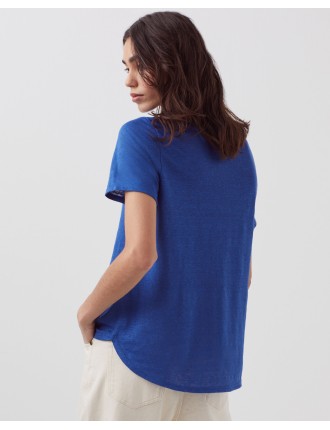 SARAH - T-shirt col V en lin sodalite blue