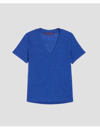 SARAH - T-shirt col V en lin sodalite blue