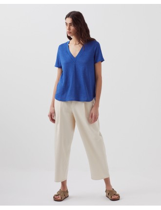 SARAH - T-shirt col V en lin sodalite blue