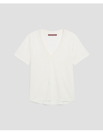 SARAH - T-shirt col V en lin brillant white