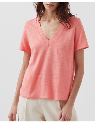 SARAH - T-shirt col V en lin silver pink