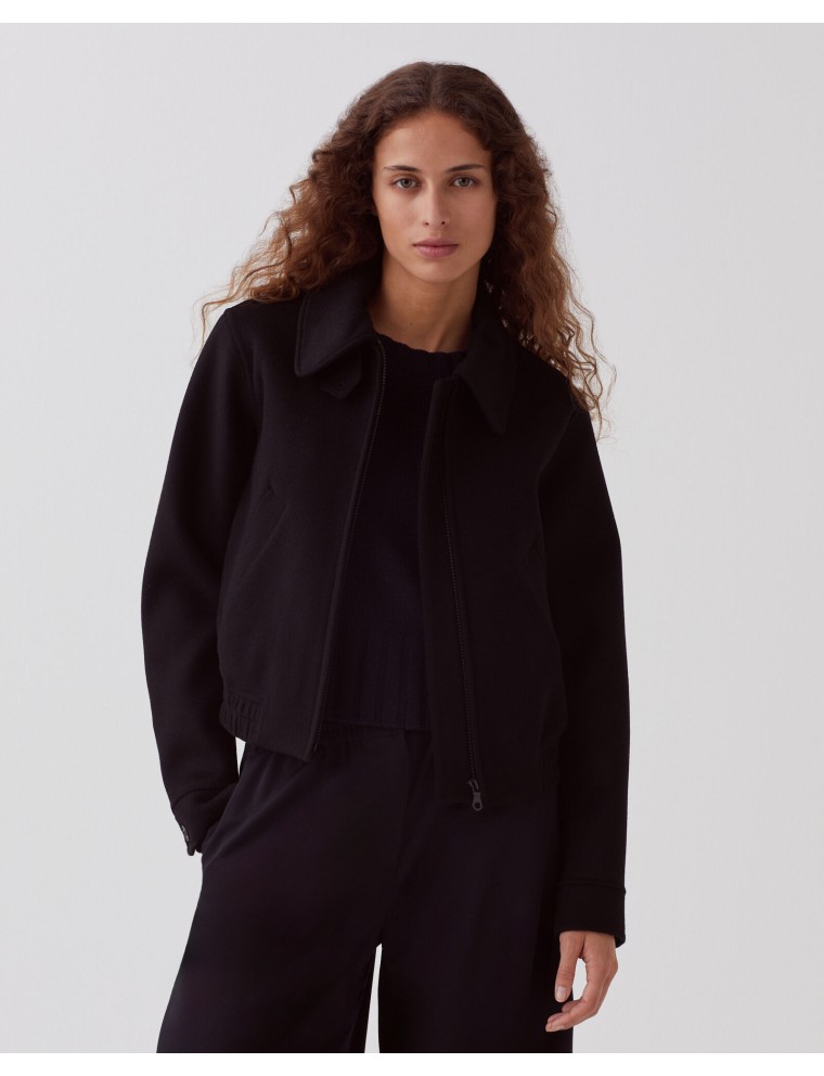 Blouson court double face en laine mélangée black