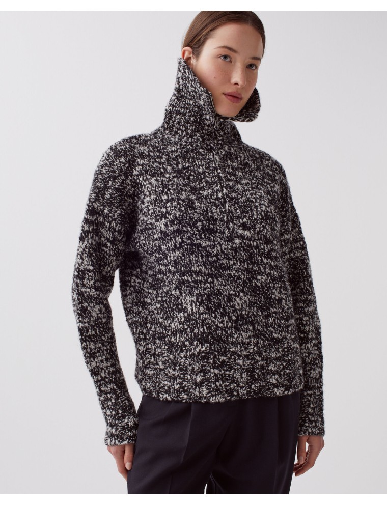 Pull à col camionneur zippé boucle blk white