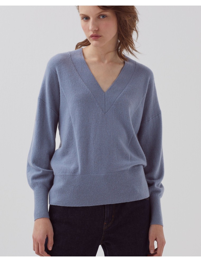 Pull col V en cachemire folkstone gray