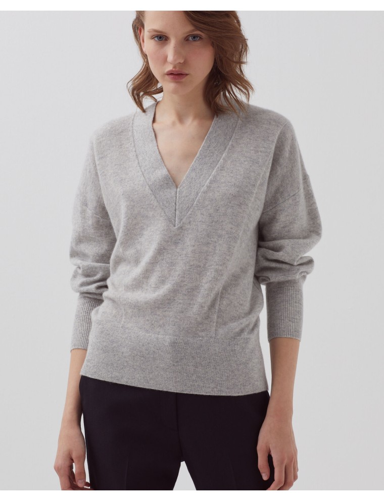 Pull col V en cachemire ashen gray