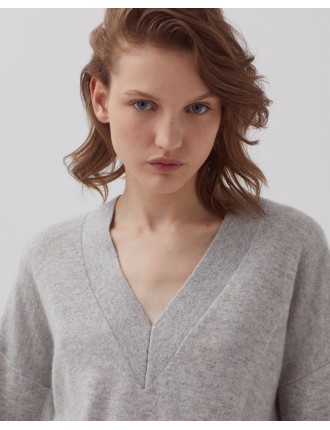 Pull col V en cachemire ashen gray