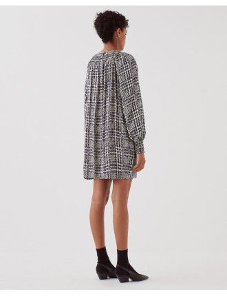 Robe courte fluide à manches longues houndstooth ble