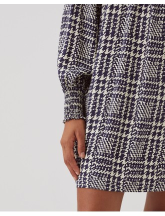 Robe courte fluide à manches longues houndstooth ble