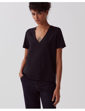 LEA - T-shirt col V en coton black beauty