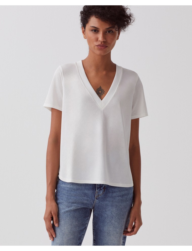 LEA - T-shirt col V en coton white