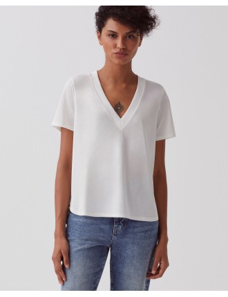 LEA - T-shirt col V en coton white