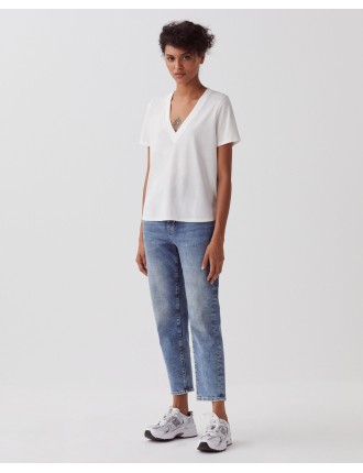 LEA - T-shirt col V en coton white