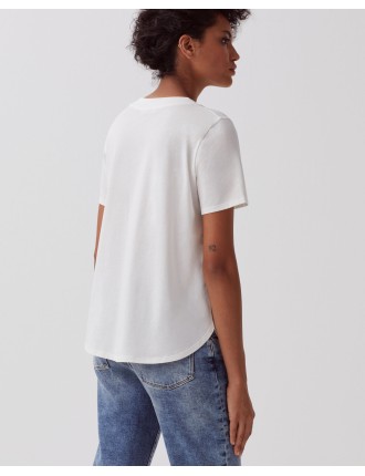 LEA - T-shirt col V en coton white