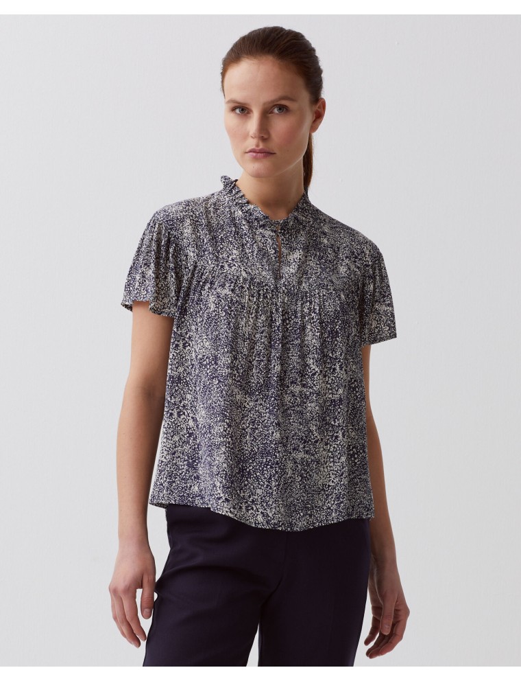 Blouse fluide à manches courtes micro fl navy