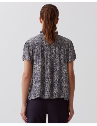 Blouse fluide à manches courtes micro fl navy