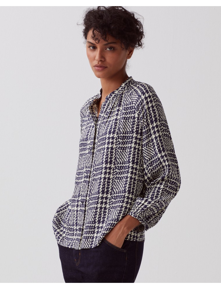 Blouse fluide à manches longues houndstooth ble