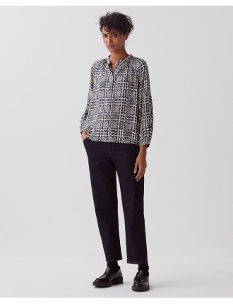 Blouse fluide à manches longues houndstooth ble