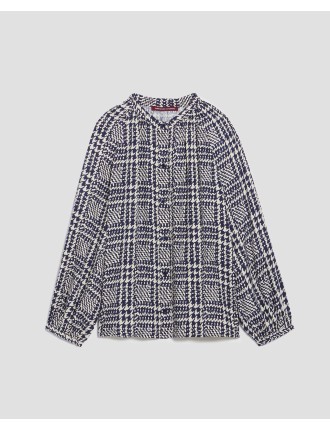 Blouse fluide à manches longues houndstooth ble