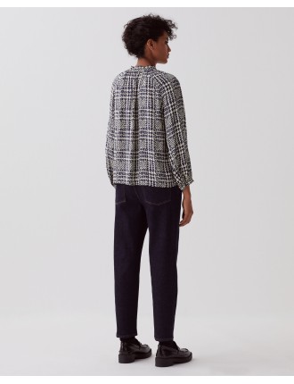 Blouse fluide à manches longues houndstooth ble